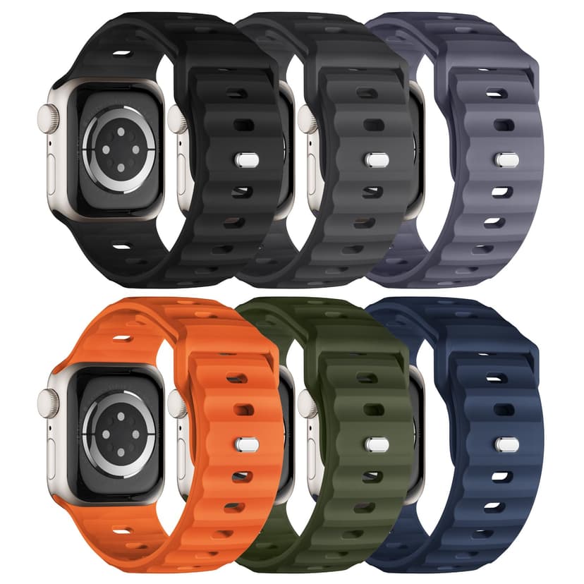 Sport Bands 6-Pack Compatible with Apple Watch Ultra 3/2 Band 49mm 46mm 45mm 44mm 42mm, Wide Soft Silicone Wristbands Waterproof Strap Men for iWatch Series 11 10 9 8 7 6 5 4 3 SE Ultra