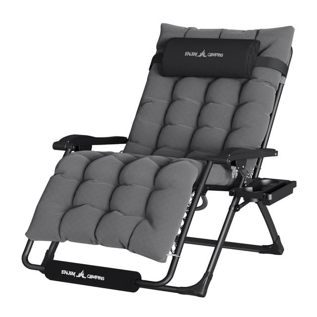 UDPATIO Oversized Zero Gravity Chair 29In XL Patio Reclining Chair with Cushion, Outdoor Folding Recliner with Pillows|Cup Holder|Foot Rest|Padded Headrest, Dark Grey, Support 500LB