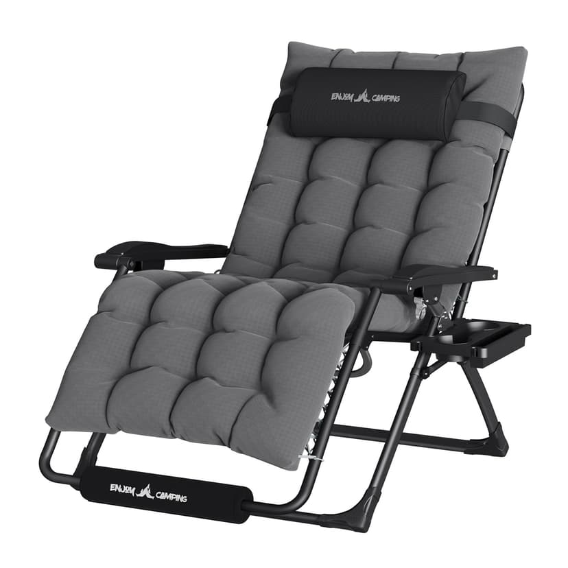 UDPATIO Oversized Zero Gravity Chair 29In XL Patio Reclining Chair with Cushion, Outdoor Folding Recliner with Pillows|Cup Holder|Foot Rest|Padded Headrest, Dark Grey, Support 500LB