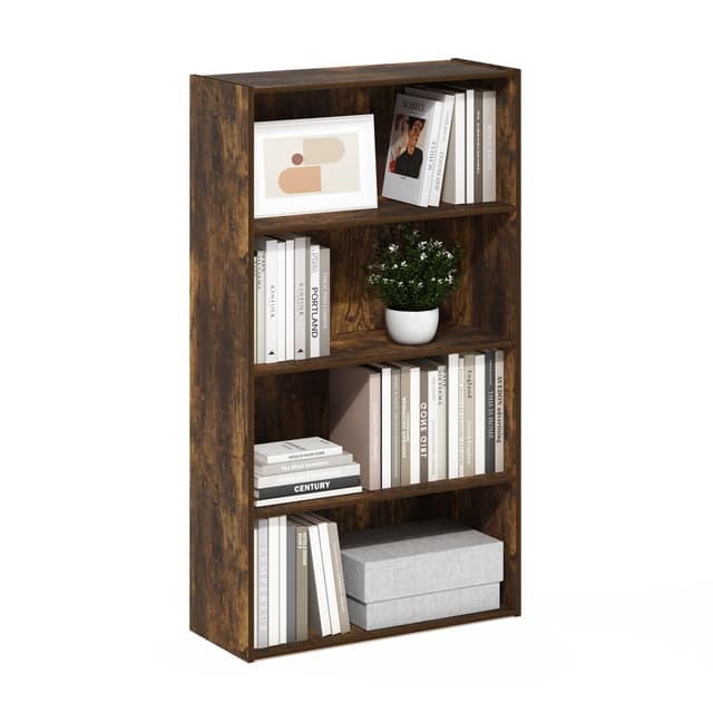 Furinno PASIR Book Shelf, 4-Tier Bookshelf, Bookcase with Open Shelf, 9.4 x 23.6 x 41.7, for Living Room, Bedroom, Home Office, Amber Pine
