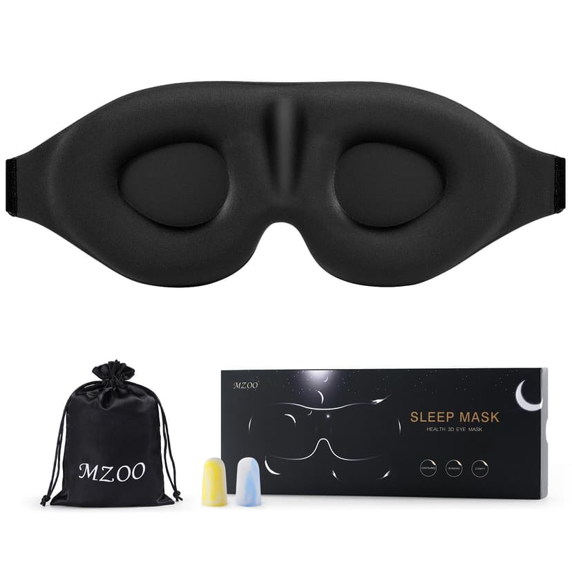 MZOO Luxury Sleep Eye Mask for Side Sleeper Men Women, Zero Eye Pressure 3D Sleeping Mask, Light Blocking Patented Design Night Blindfold, Soft Eye Shade Cover for Travel, Black