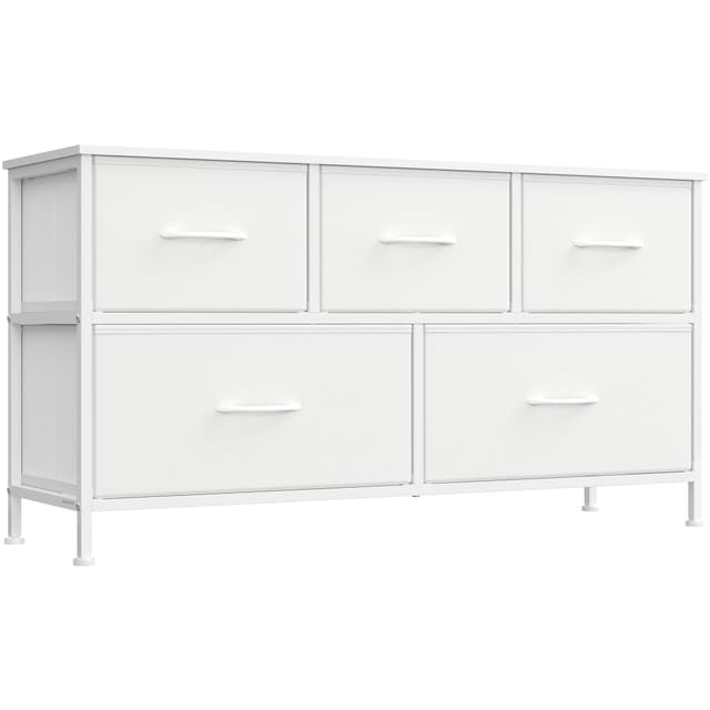 SONGMICS Dresser for Bedroom, Chest of Drawers, Steel, MDF, 5 Non-Woven Fabric Drawers, Storage Organizer Unit, Closet, Entryway, Cloud White and Snow White ULGS322W01S