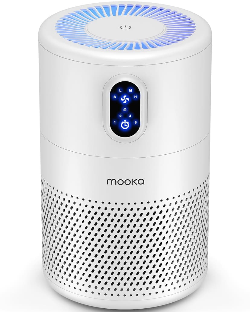 MOOKA Air Purifiers for Home Large Room up to 1076ft², H13 True HEPA Air Filter Cleaner, Odor Eliminator, Remove Smoke Dust Pollen Pet Dander, Night Light, B-D02L White