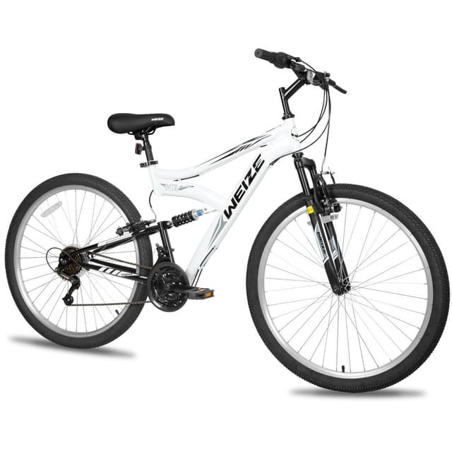 WEIZE Mountain Bike, 27.5 inch Outdoor Cycling Bike,18-Speed/High-Carbon Steel/Dual Full Suspension, Adjustable Ergonomic Seat for Men Women Adult, MTB Bicycle with Suspension Fork (White)