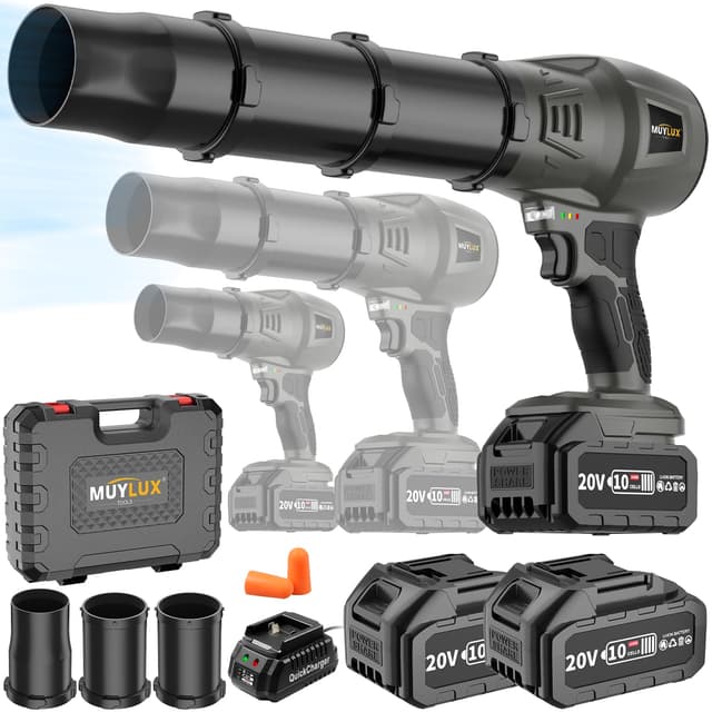 Cordless Snow Blower with 2-Battery Fast Charger | 200,000 RPM Powerful Motor with 3-Section Adjustable Nozzle for Yard Garage Car Cleaning, Turbo Breeze Electric Blower with Led