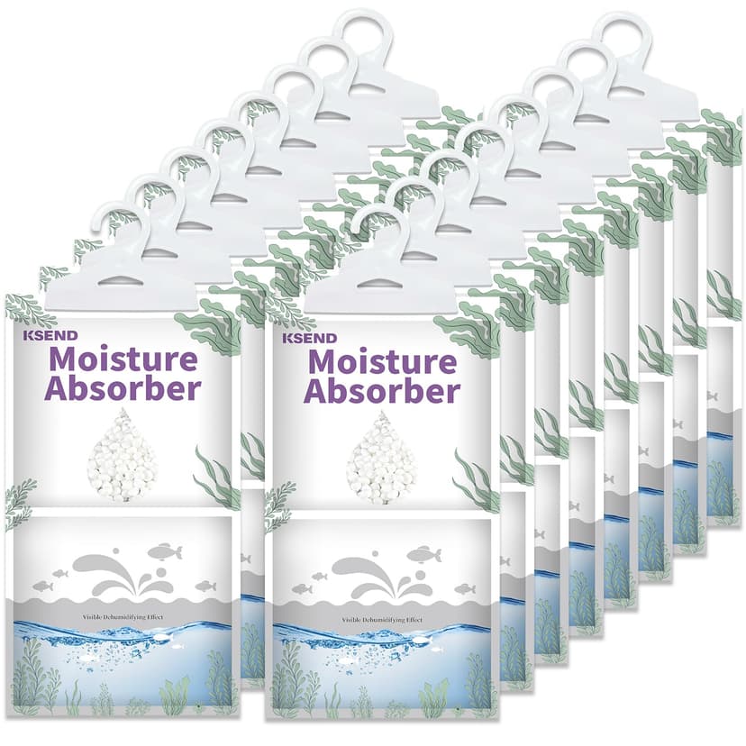 Ksend Moisture Absorbers 16 Packs - 9.8 oz Dehumidifier Bags, Portable Moisture Hanging Bags for Closet, Bathroom and Kitchen, Fragrance Free, 11.8'' x 6.3''