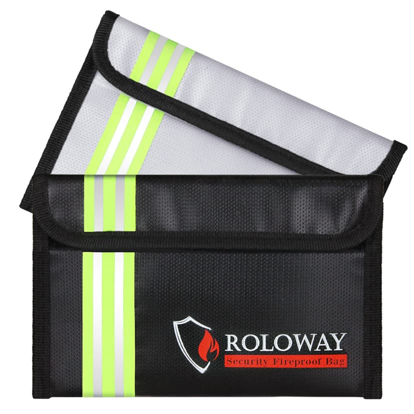 ROLOWAY Small Fireproof Bag (5 x 8 inches) with Reflective Strip, Fireproof Money Bag for Cash, Valuables, Passport, Currency & Keys (2-Pack)