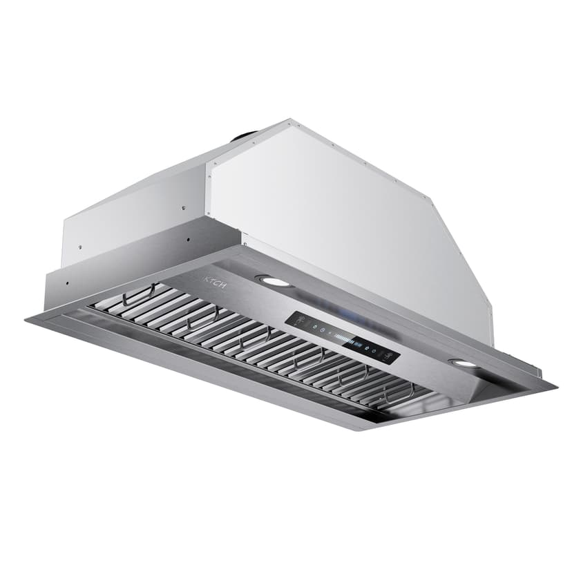 IKTCH 42 inch Built-in/Insert Range Hood 900 CFM, Ducted/Ductless Convertible Duct, Stainless Steel Kitchen Vent Hood with 2 Pcs Adjustable Lights and 3 Pcs Baffle Filters with Handlebar