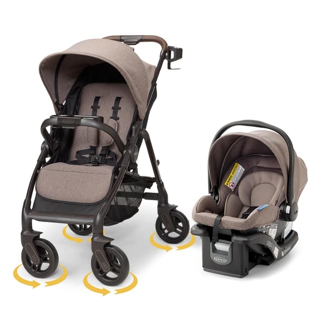 Graco Merge 360 Travel System - Swivel Wheel Car Seat Stroller Combo, Easy Folding Baby Stroller with SnugRide Lite DLX Infant Car Seat, Front and Rear 360-Degree Rotating Wheels Infant Stroller