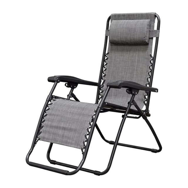 Caravan Sports Zero Gravity Outdoor Portable Folding Camping Lawn Deck Patio Pool Recliner Lounge Chair for Adults, Adjustable Headrest, Gray