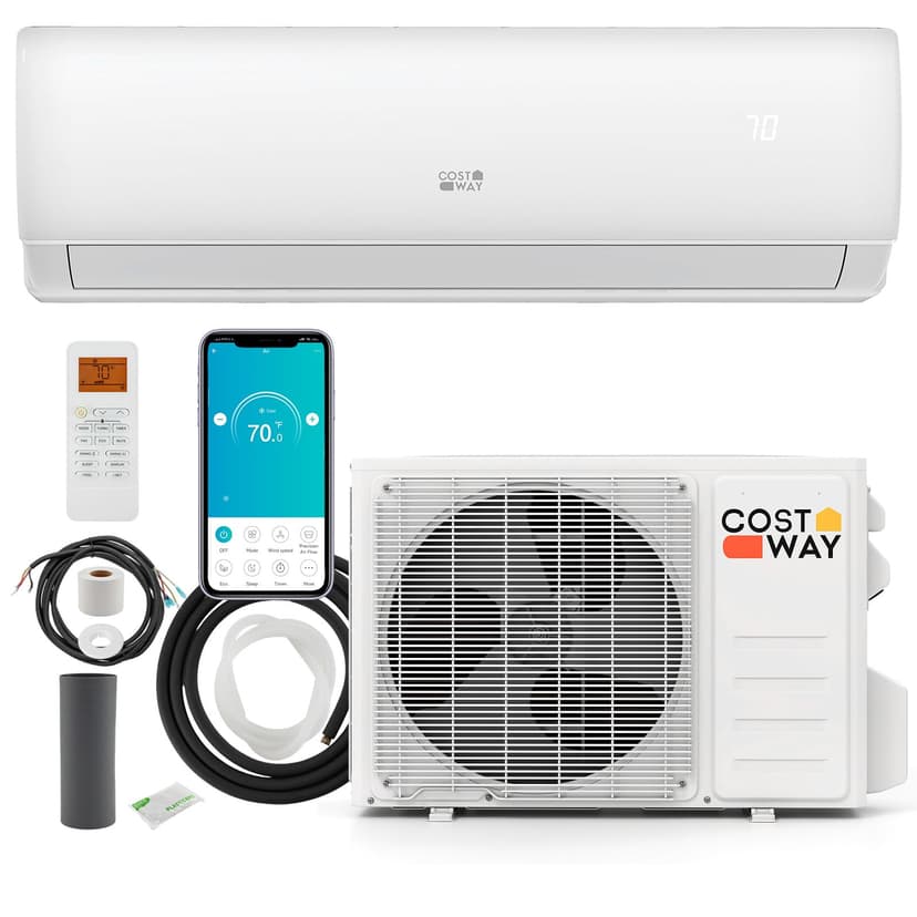 COSTWAY 11500 BTU Mini Split Air Conditioner, 115V 17 SEER2 Wifi Enabled Inverter Air Conditioner & Heater Pump System Cools Up to 750 Sq. Ft, Compatible with Alexa, w/Installation Kit
