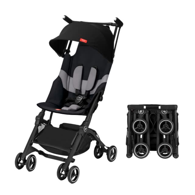 gb Pockit+ All-Terrain, Ultra Compact Lightweight Travel Stroller with Canopy and Reclining Seat in Velvet Black