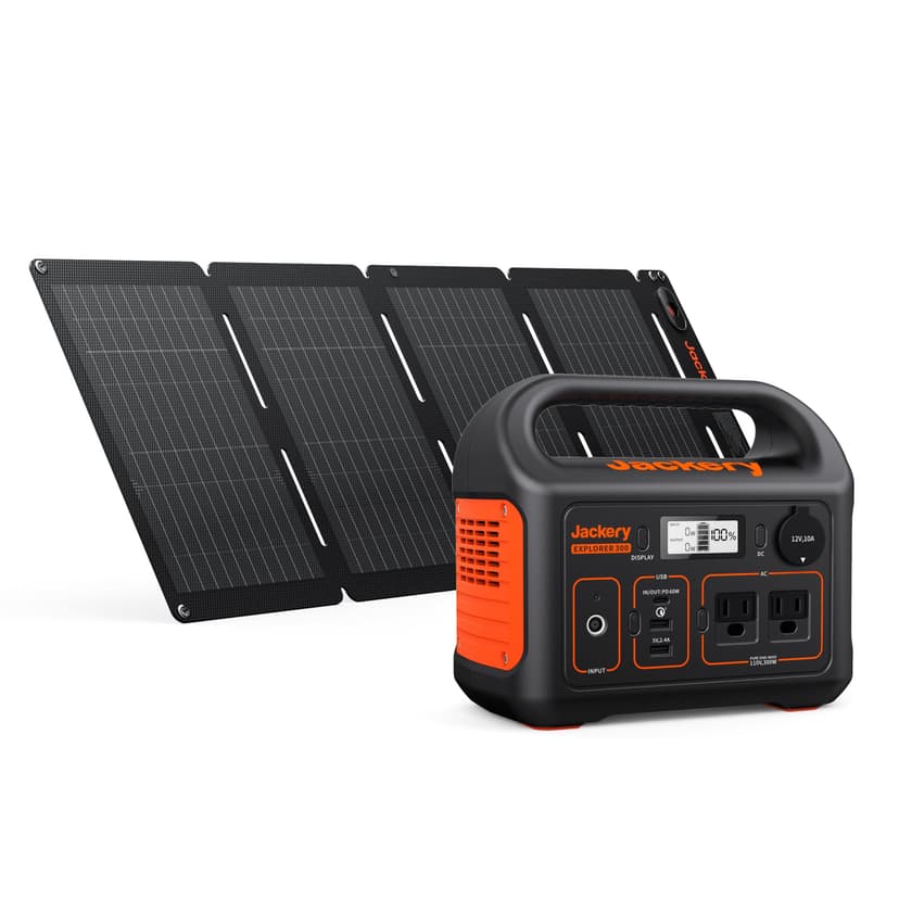 Jackery Solar Generator 300, 293Wh Power Station with 40W Solar Panel, 300W Pure Sine Wave AC Outlet for RV Outdoors Camping Travel Blackout