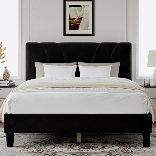Novilla King Bed Frame and Headboard, King Bed Frame, Velvet Upholstered Bed Frames, No Box Spring Needed, Heavy Duty Feet, Easy Assembly, Black Velvet