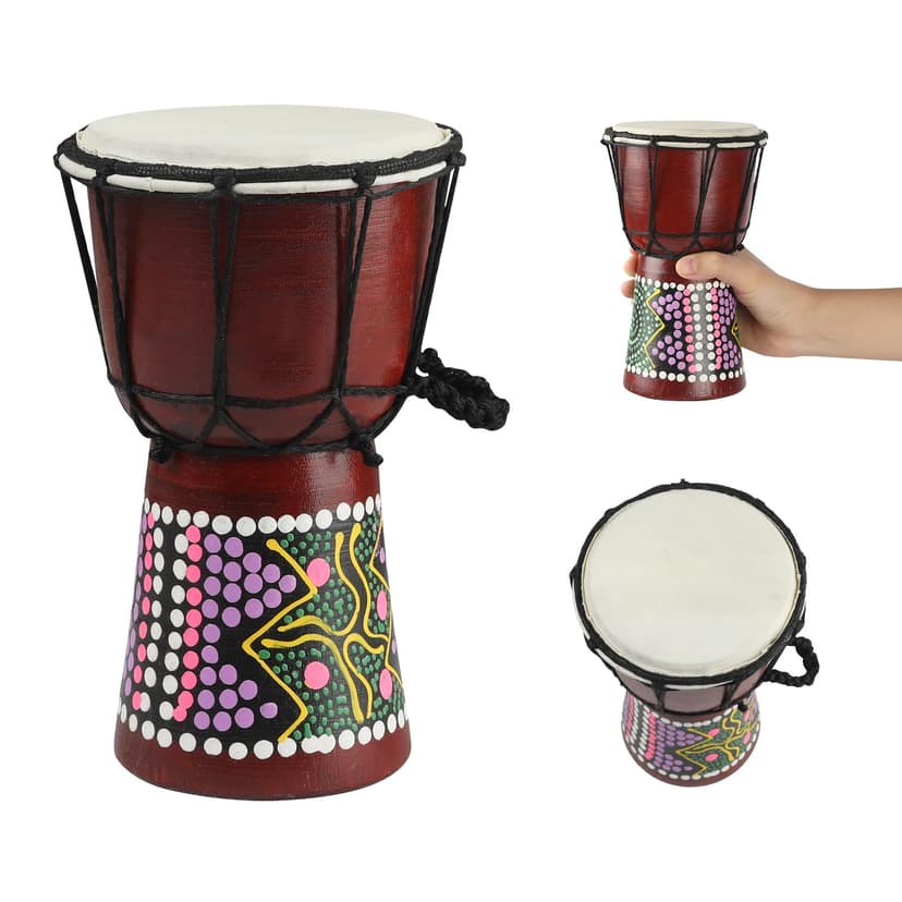 Mini Wood Djembe Drum, 4.5'' x 8''Carved Mahogany African Drums with Goatskin Drumhead, West African Styled Professional Small Djembe Hand Drum for Adults Beginners