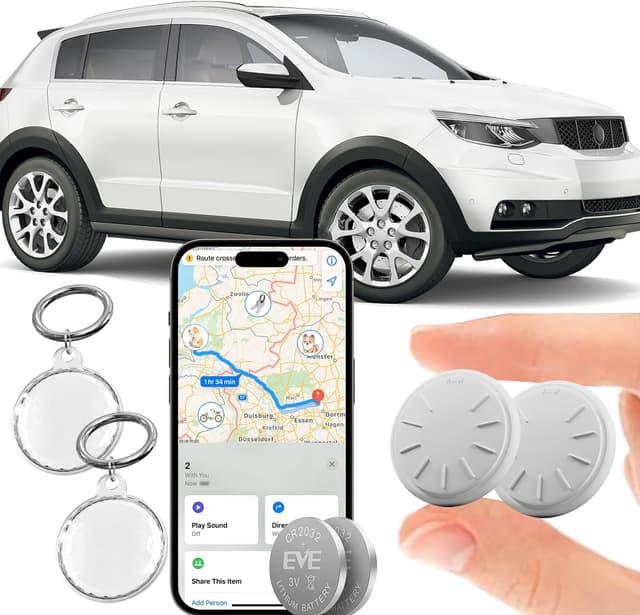 ZITTZ Mini GPS Tracker for Vehicles No Monthly Fee,GPS Car Tracker,Hidden Car Tracker with Case,Real Time Car GPS Tracker Work with Apple Find My(iOS Only) (Waterproof White,2PCS)