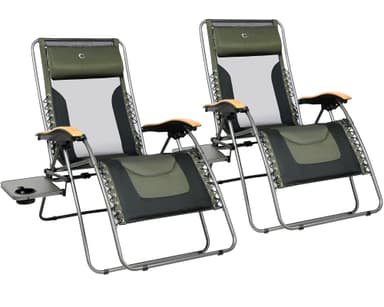 Portal Oversized Mesh Back Zero Gravity Reclining Patio Chairs, XL Padded Seat Folding Patio Lounge Chair with Adjustable Pillows and Cup Holder for Poolside Backyard/Lawn, Support 350lbs