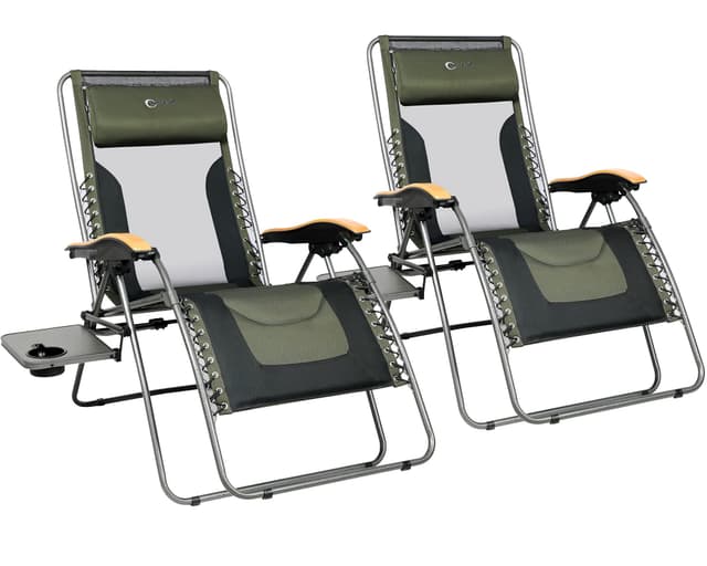 Portal Oversized Mesh Back Zero Gravity Reclining Patio Chairs, XL Padded Seat Folding Patio Lounge Chair with Adjustable Pillows and Cup Holder for Poolside Backyard/Lawn, Support 350lbs