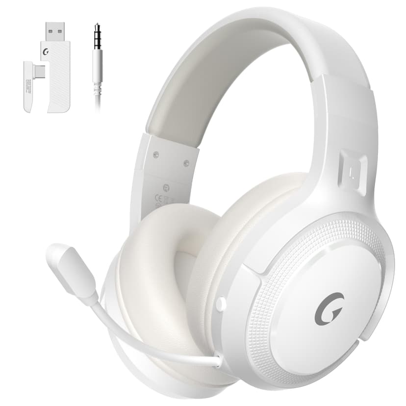 COOLV Wireless Gaming Headset for PS5/PS4,PC, 2.4GHz&Bluetooth 5.3 Gaming Headphones with Noise Canceling Mic, 20ms Low-Latency, 50+Hr Battery, Type-C- White