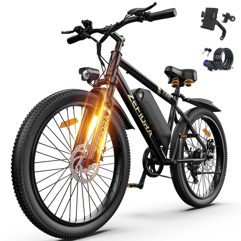ZEFIORA Electric Bike for Adults, 1500W Peak Motor Mountain Ebike, 20MPH Up to 45 Miles, 7-Speed, 48V 10Ah Removable Battery Ebike with Phone Holder & Bike Lock, 26" Electric Bicycle