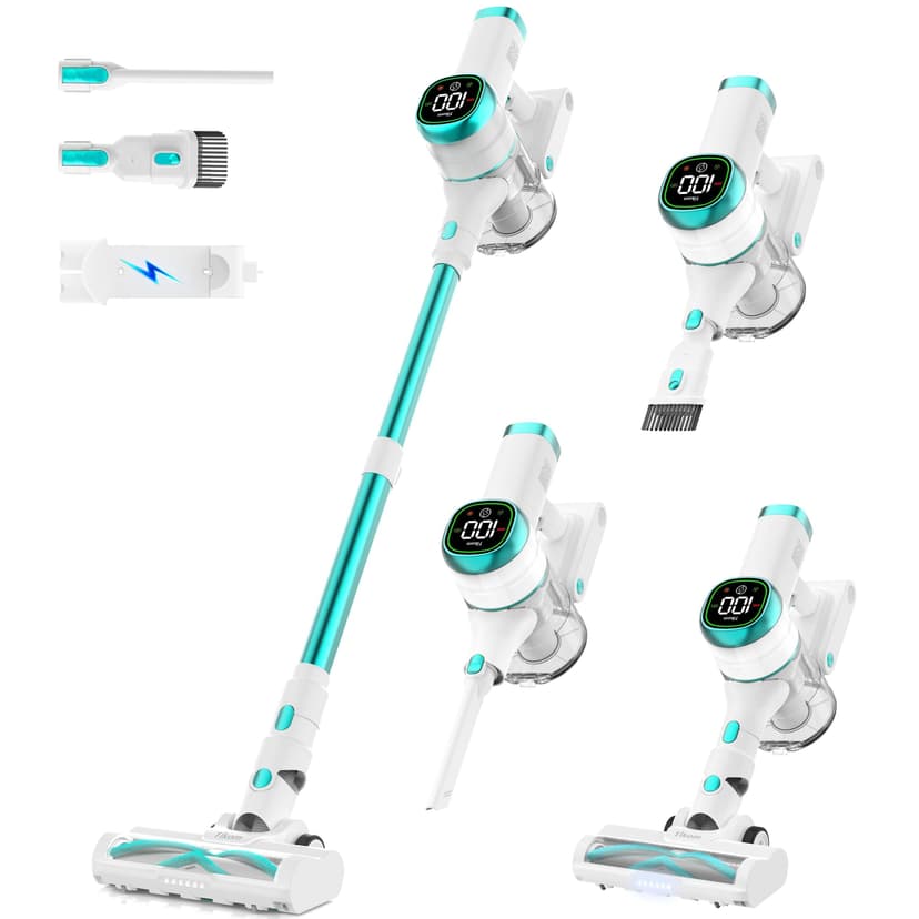 Tikom V500 Cordless Vacuum Cleaner for Home, 40000Pa/450W Stick Vacuum with LED Touch Screen, Charging Wall Dock, Anti-Tangle, Lightweight Handheld Vacuum for Pet Hair, Hard Floor, Carpet, Blue