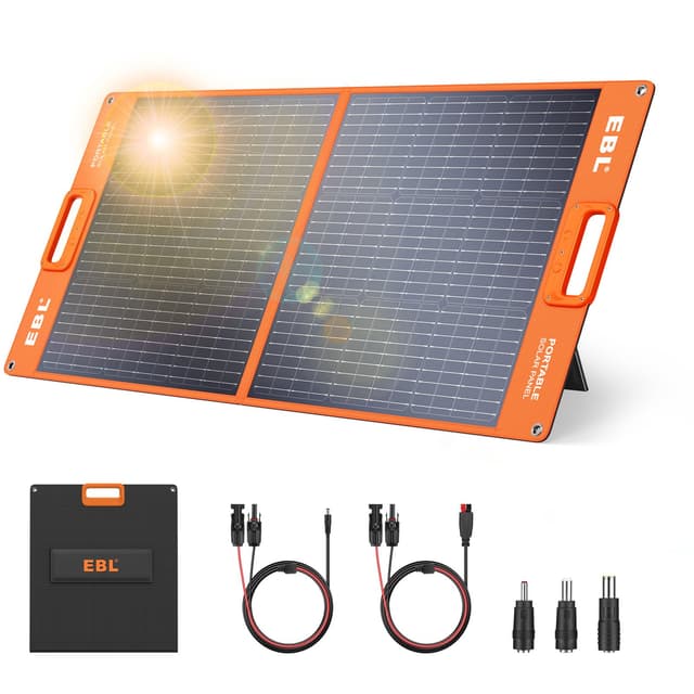 EBL Solar Panel 100W Portable Solar Panel (Upgraded) for 240/300/500/1000/1500/2000 Power Station, with Adjustable Kickstand and Parallel Cable, Waterproof IP65 for Outdoor Camping Hiking RV Trip