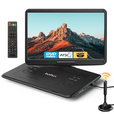 Boifun 17.5" Portable TV/DVD Player Combo with 15.6" Large HD Swivel Screen, Digital TV ATSC Tuner, Built-in Battery, Support HDMI in/USB/Micro SD/AV Out and Multiple Disc Formats, Black