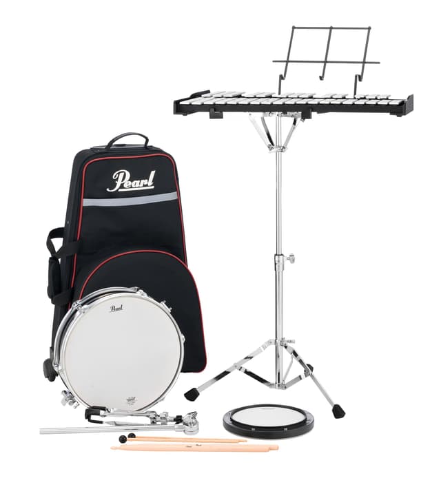 Pearl 32 Note Glockenspiel Metallophone Bell Kit Student Educational Percussion Kit with 13 Inch Wood Snare Drum, Tunable Practice Pad, Rolling Carrying Case, Sticks and Mallets (PL910C)