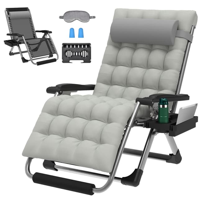 ZENPETIO Oversized Zero Gravity Chair, 33In XXL Zero Gravity Recliner Lounge Chair, Anti Gravity Chair for Indoor and Outdoor, Reclining Camping Chair for Lawn and Patio w/Cushion and Footrest, 500LBS