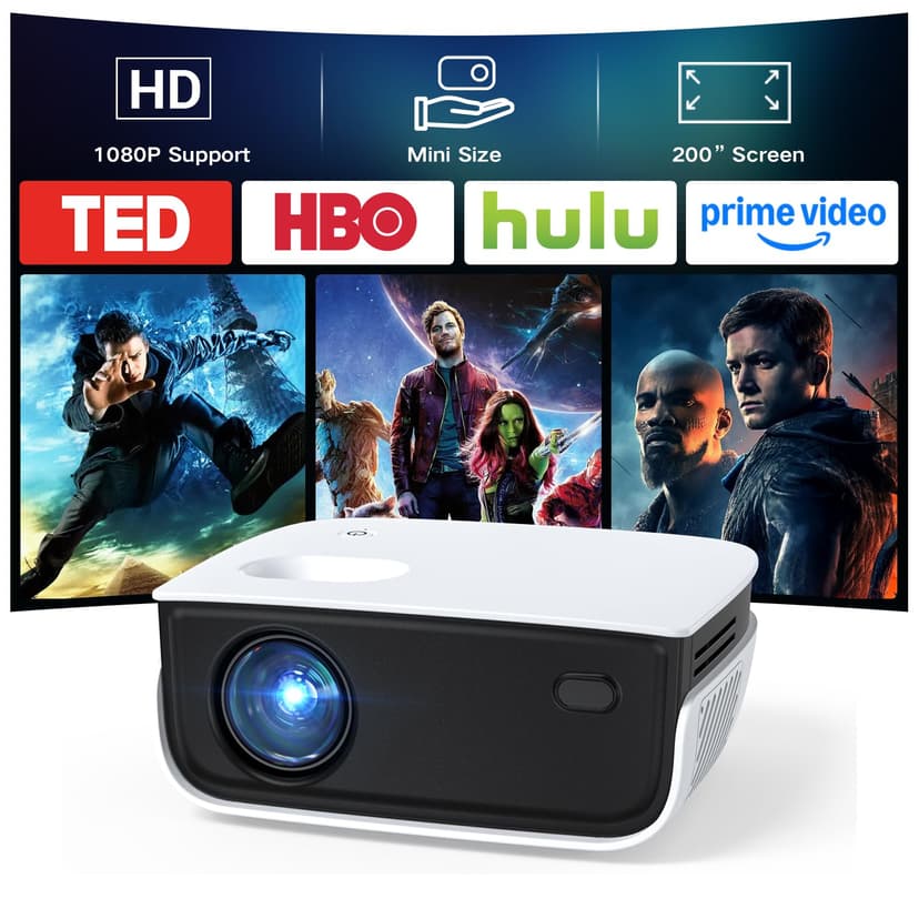 Mini Projector, NICPOW Upgrade Portable Outdoor Movie Projector, 1080P and 200" Supported Small Projector Compatible with TV Stick, Phone, PS5, HDMI, USB for Home, Bedroom, Gaming, Outdoor Use