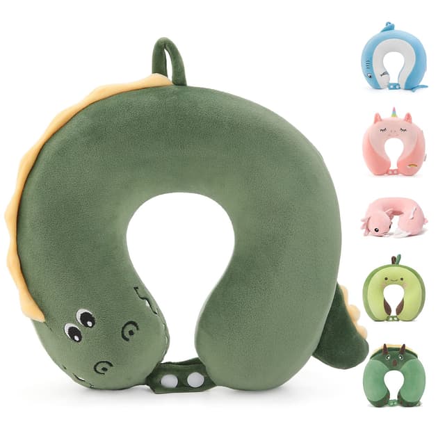 Niuniu Daddy Crocodile Kids Neck Pillow for Traveling, 100% Memory Foam Travel Pillow, Airplane Travel, Road Trip Essentials for Children Neck Support, Stop Head from Falling Forward to Sleep