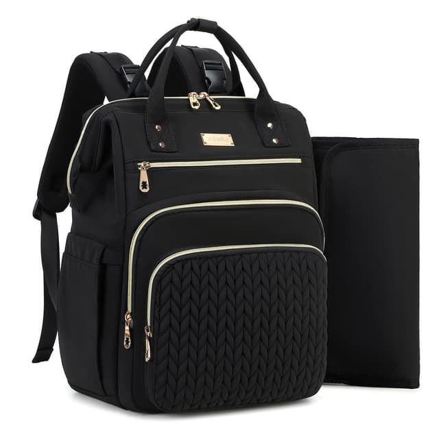 AIJIEKE Diaper Bag, Large Wide-Open Baby Diaper Backpack, Multi-functional Baby Travel Tote Bag, Diaper Bag with Changing Pad, Diaper Bags for Mom & Maternity (Black)