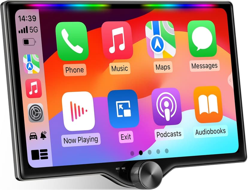 Kissound 10.1" QLED Double Din Car Stereo with Wireless Carplay & Android Auto, Music Sync Luminous Bar, SWC, Bluetooth, Backup Camera, 240W, Dual Subwoofer Output, Car Radio, Navigation, FM/AM