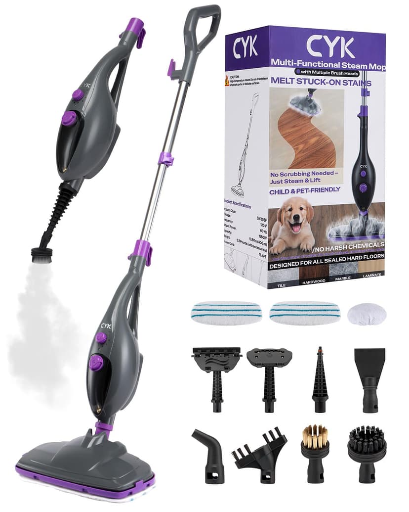CYK Steam Mops for Floor Cleaning, 12 in 1 Handheld Steam Cleaner for Home, Floor Steamer for Hardwood Floors and Tile (Purple-grey)