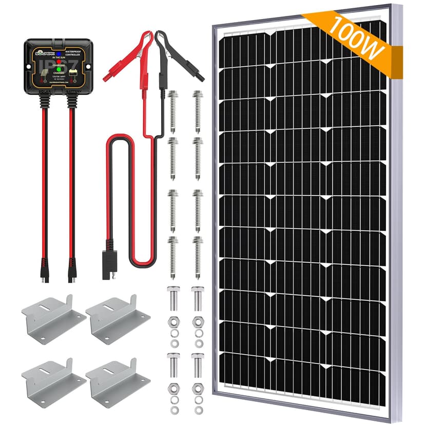 SOLPERK 100W Solar Battery Charger Solar Battery Maintainer + Smart 10A MPPT Charge Controlle, Solar Panel Kit for Car RV Boat Motorcycle，12V Waterproof Solar Panel Charger Trickle Charging