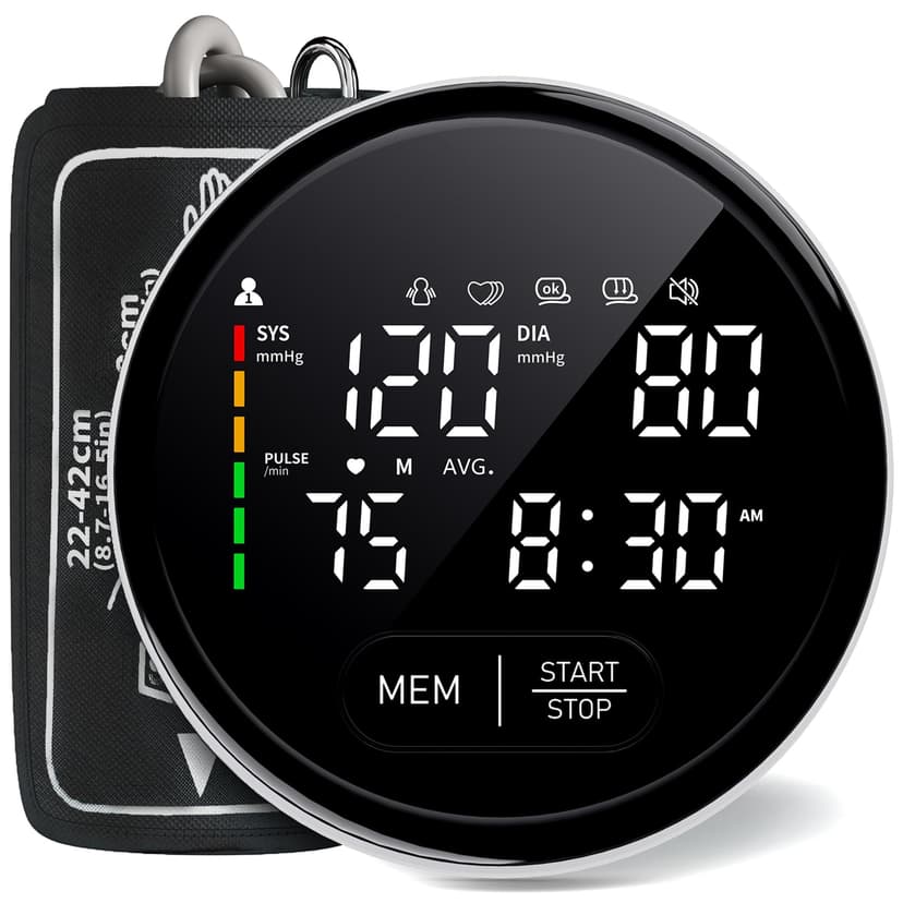 FOTOSY Blood Pressure Monitor Upper Arm Automatic Monitors for Home Use Adjustable 8.7"-16.5" Cuff Voice Broadcast Large Backlit Display 240 Sets Memory with Storage Bag