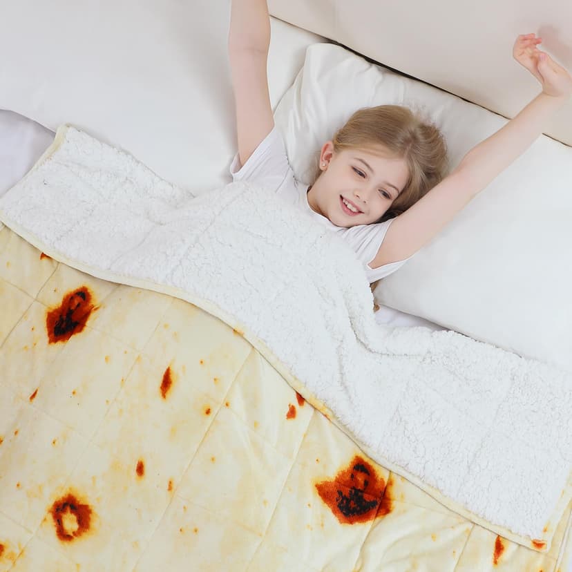 Aemicion Kids Weighted Blanket 7 Pounds Twin Size 41''×60'',Comfortable Soft Fluffy Sherpa Children Heavy Weighted Blankets for Sleeping All-Season,Cute Burrito Pattern for Boys Girls,Machine Washable