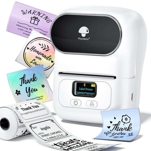 Memoqueen M110 Label Makers - Portable Bluetooth Thermal Label Maker Machine,Label Printer for Name, Barcode, Clothing, Jewelry, Retail, Mailing, for Android & iOS, with 1Pack 40×30mm Label, White