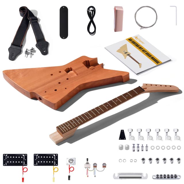 Leo Jaymz DIY Electric Guitar Kits - Mahogany Body, Mahogany Neck and Laurel Wood Fretboard - Fully Components Included (AX)