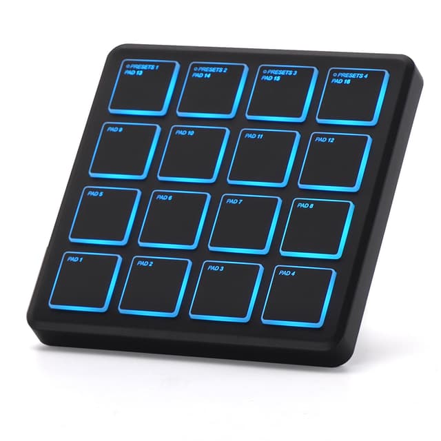 M-VAVE Wireless MIDI Controller Pads, 4.1 * 4.1 Inch, 0.28 LBS, Bluetooth Portable USB with 16 Drum, Note Repeat, Full Level Buttons, Rechargeable battery (Black Pocket)