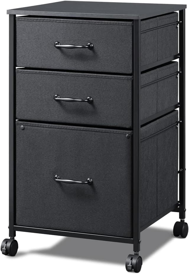 DEVAISE Mobile File Cabinet, Rolling Printer Stand with 3 Drawers, Fabric Vertical Filing Cabinet fits A4 or Letter Size for Home Office, Black