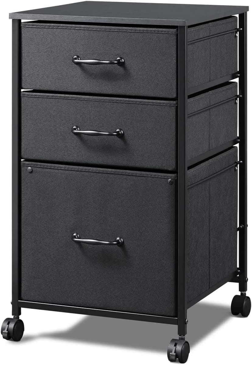 DEVAISE Mobile File Cabinet, Rolling Printer Stand with 3 Drawers, Fabric Vertical Filing Cabinet fits A4 or Letter Size for Home Office, Black