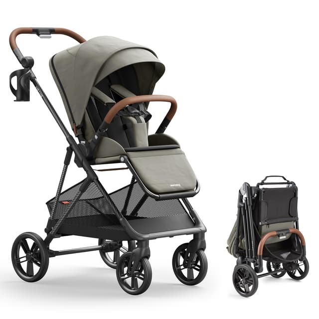 MAMAZING Air Lux Baby Stroller, Carbon Fiber Frame Only 15.8lbs, Compact Fold Toddler Stroller with Reversible All-Season Seat, Included UPF 50+ Canopy, Large Storage Basket, Magnetic Buckle Harness