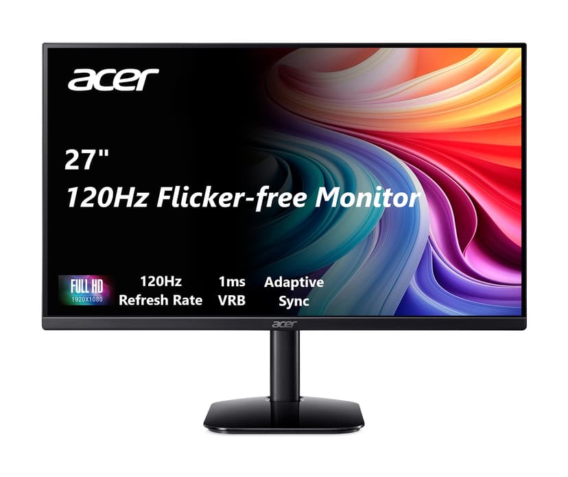 acer 27 Inch Monitor- KB272-27 Inch FHD IPS (1920 x 1080) Display, Up to 120Hz Refresh Rate, 99% sRGB, Tilt, Adaptive-Sync Support (FreeSync Compatible) 1ms (VRB), sRGB 99% Color, HDMI & VGA Ports
