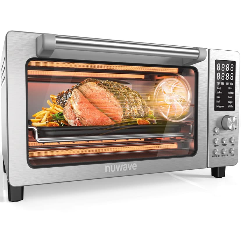 Nuwave Bravo Pro Smart 21QT Toaster Oven Air Fryer Combo, Convection Oven Countertop, 10 functions all in 1, with even & quick crisp technology, 50-450°F, 1800W, Stainless Steel