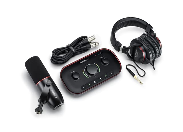 Focusrite Vocaster Two Studio — Podcasting Interface for Recording Host & Guest, with Professional Quality Vocaster DM14v Dynamic Microphone & HP60v Headphones. 2 Mic Inputs & Headphone Outputs