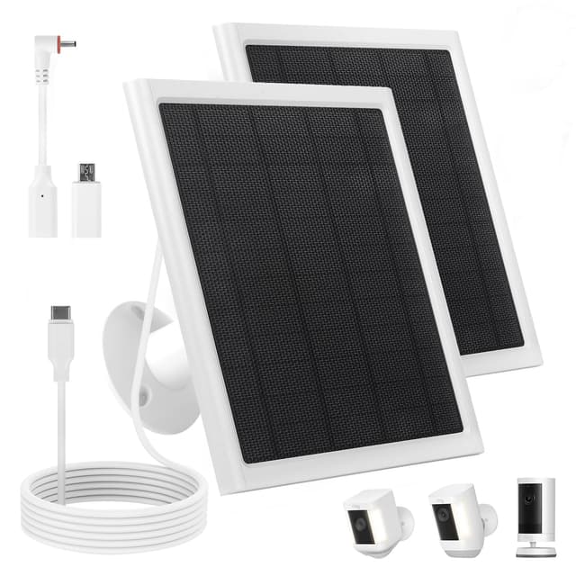 Ring Solar Panel,8W Ring Solar Charger Compatible with Stick Up Camera & Pro, Spotlight Plus & Pro, Stick Up, Spotlight Cam Battery,9.35ft Long Cable with USB-C for Outdoor Cameras(2Pack White)