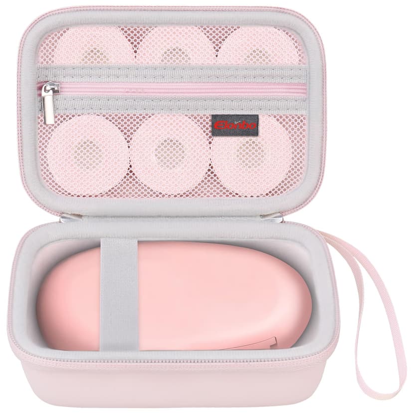 Elonbo Carrying Case for SUPVAN E10 Bluetooth Label Maker Machine, Portable Mini Thermal Label Printer Storage Holder, Wireless Small Handheld Sticker Maker Travel Bag, Pocket Fits Paper, Pink+