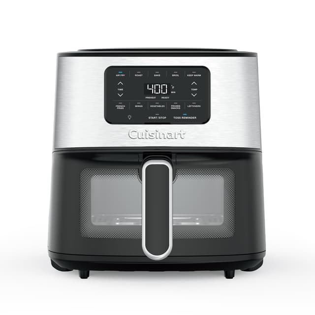 Cuisinart Air Fryer, 6-Quart Basket Large Fryer with 5 Cooking Functions to Roast, Bake, Broil, Air Fry and Keep Warm, 5 Airfryer Presets, Dishwasher-Safe Parts, AIR-200NAS, Stainless Steel & Black