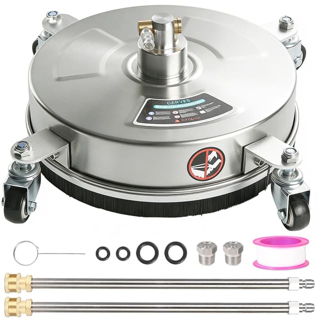 14" Pressure Washer Surface Cleaner with 4 Wheels, Stainless Steel Surface Cleaner for Pressure Washer Attachment for Patio, Sidewalk, Deck and Driveways